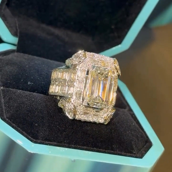 12ctw Emerald Cut Full Diamond Champion Ring -JOSHINY