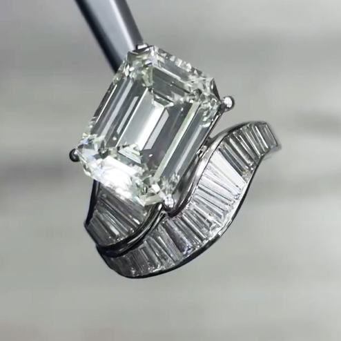 Unique 6 ctw Emerald Cut White Gemstone Ring -JOSHINY