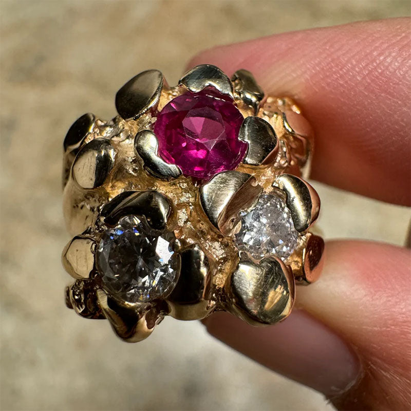 2.25Ctw Vintage Ruby Three-Stone Ring-JOSHINY