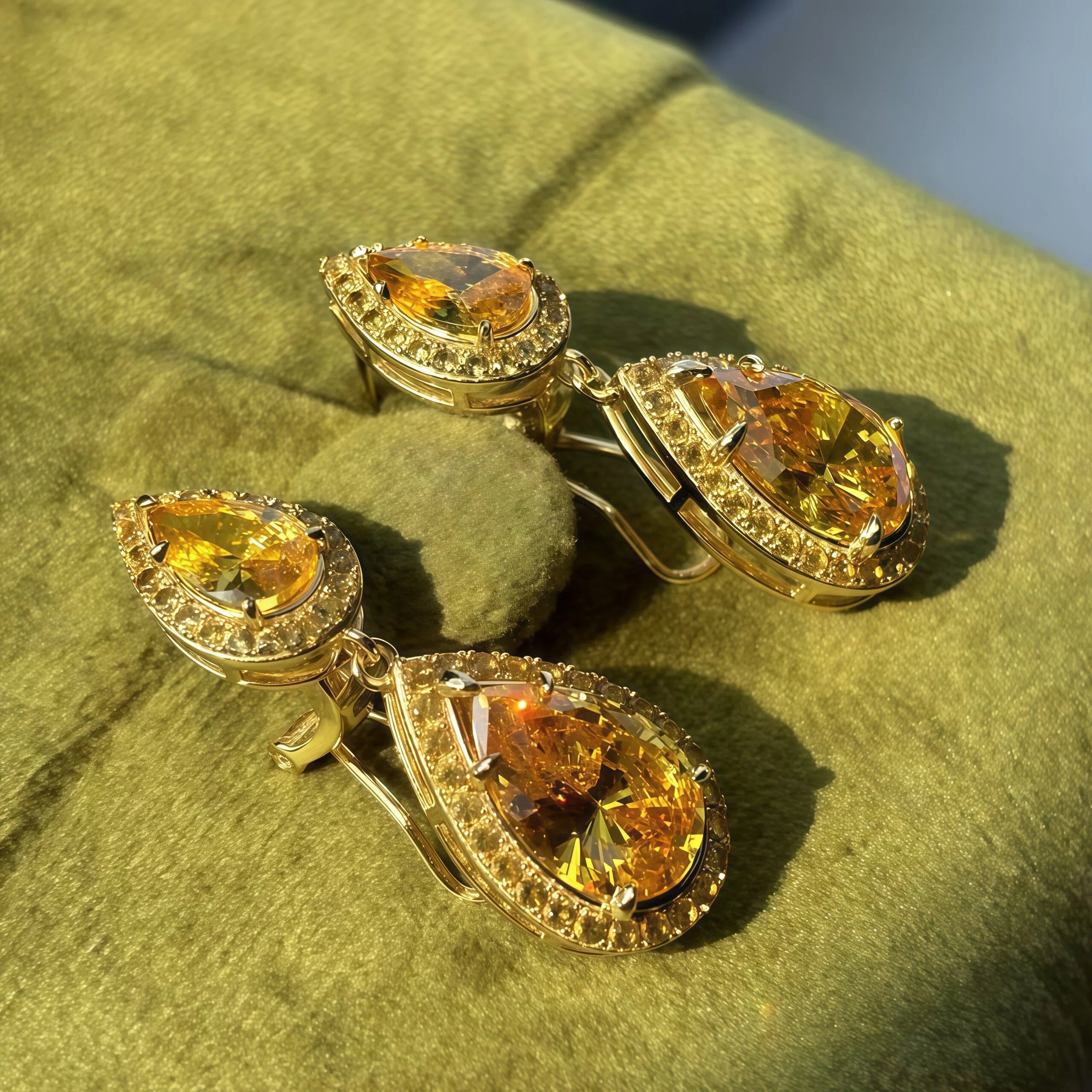 6.0Ctw Yellow Gemstone Teardrop Pendant Earrings-JOSHINY
