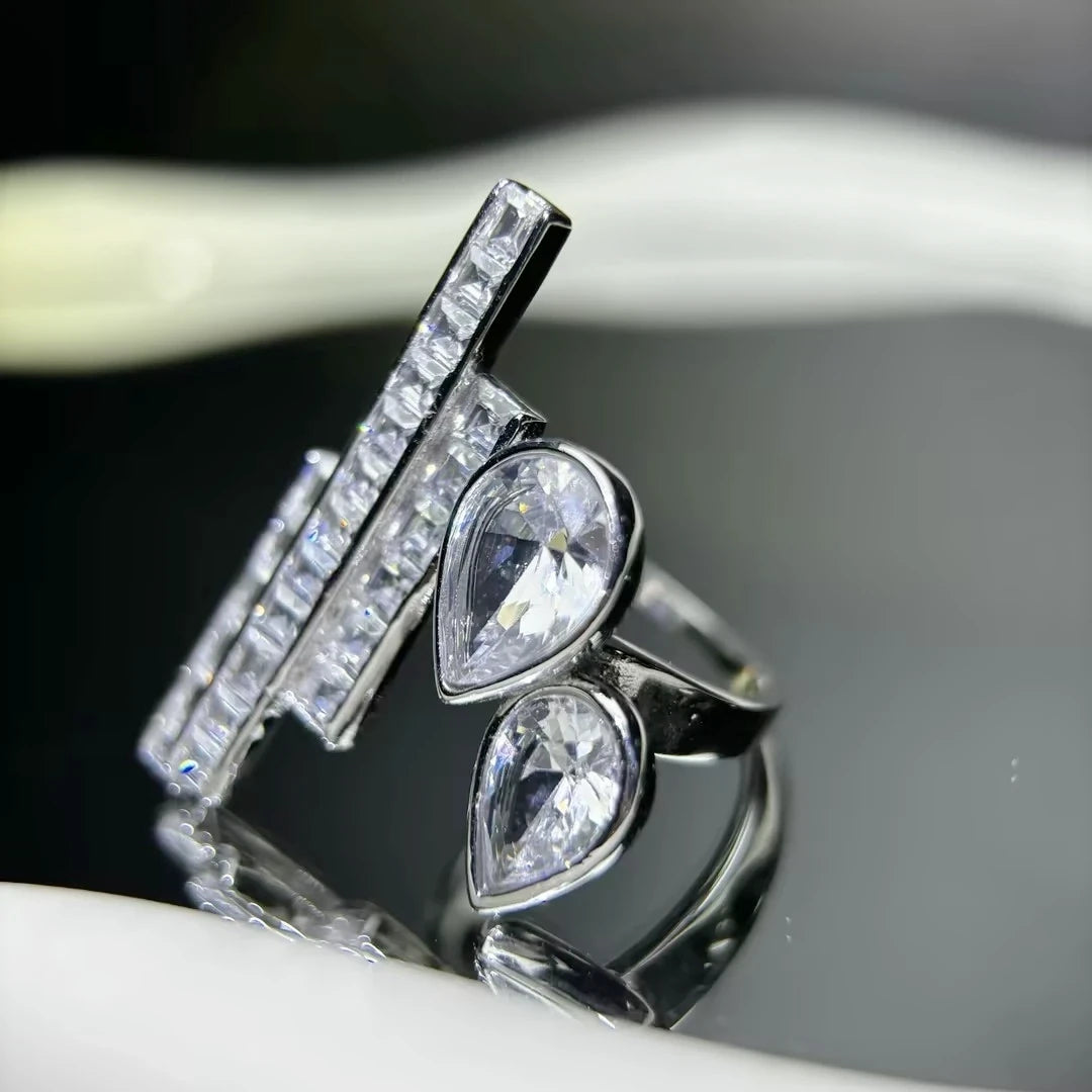 4 Ctw Pear Cut White Cubic Zirconia 925 Sterling Silver wing ring-joshiny