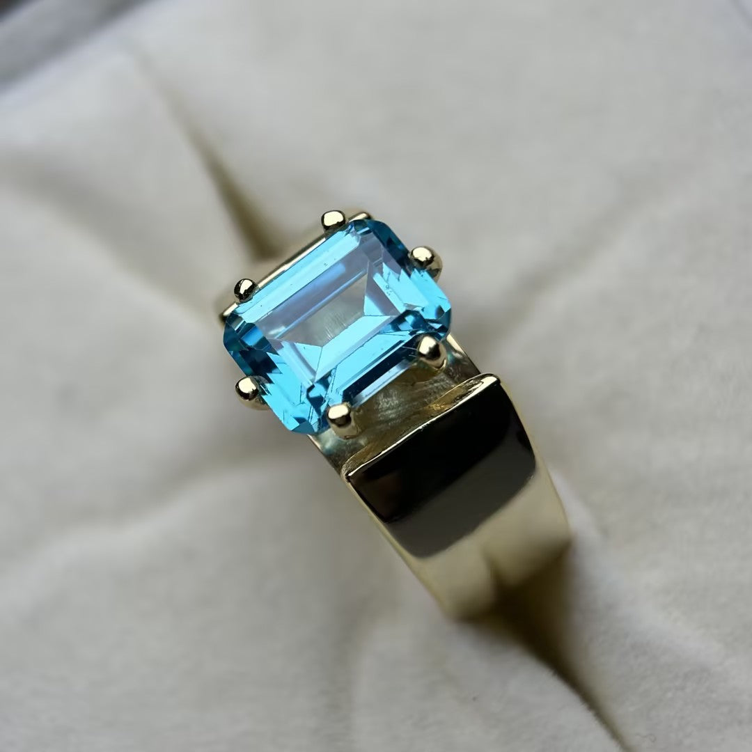4 Carat Emerald-Cut Aquamarine & Sapphire Engagement Ring