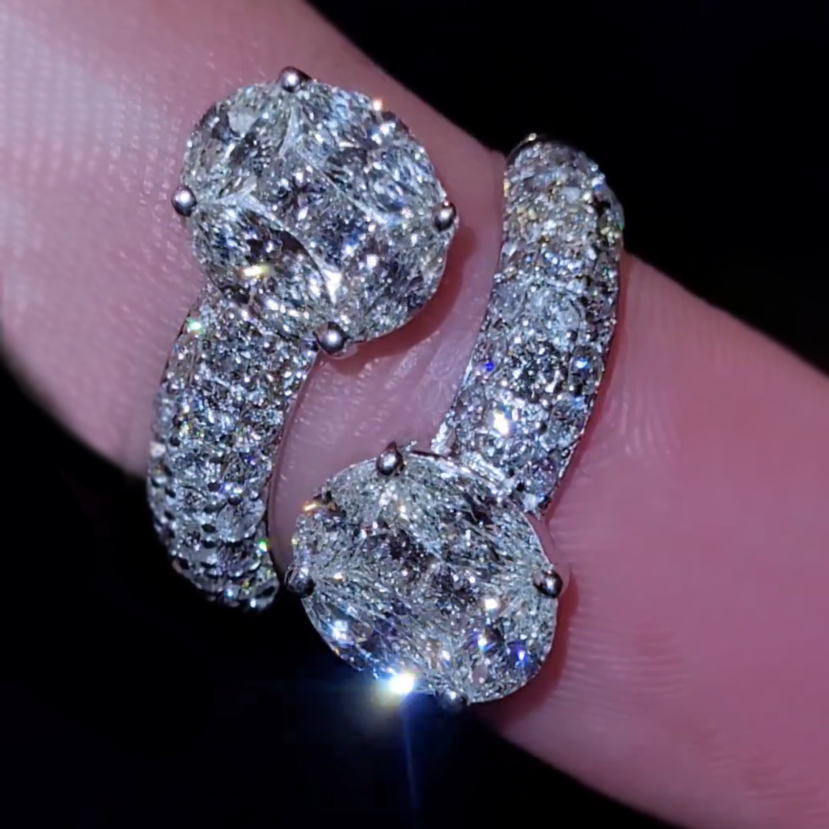 Unique 5 ctw Marquise & Round Cut White Gemstone Double Head Ring -JOSHINY
