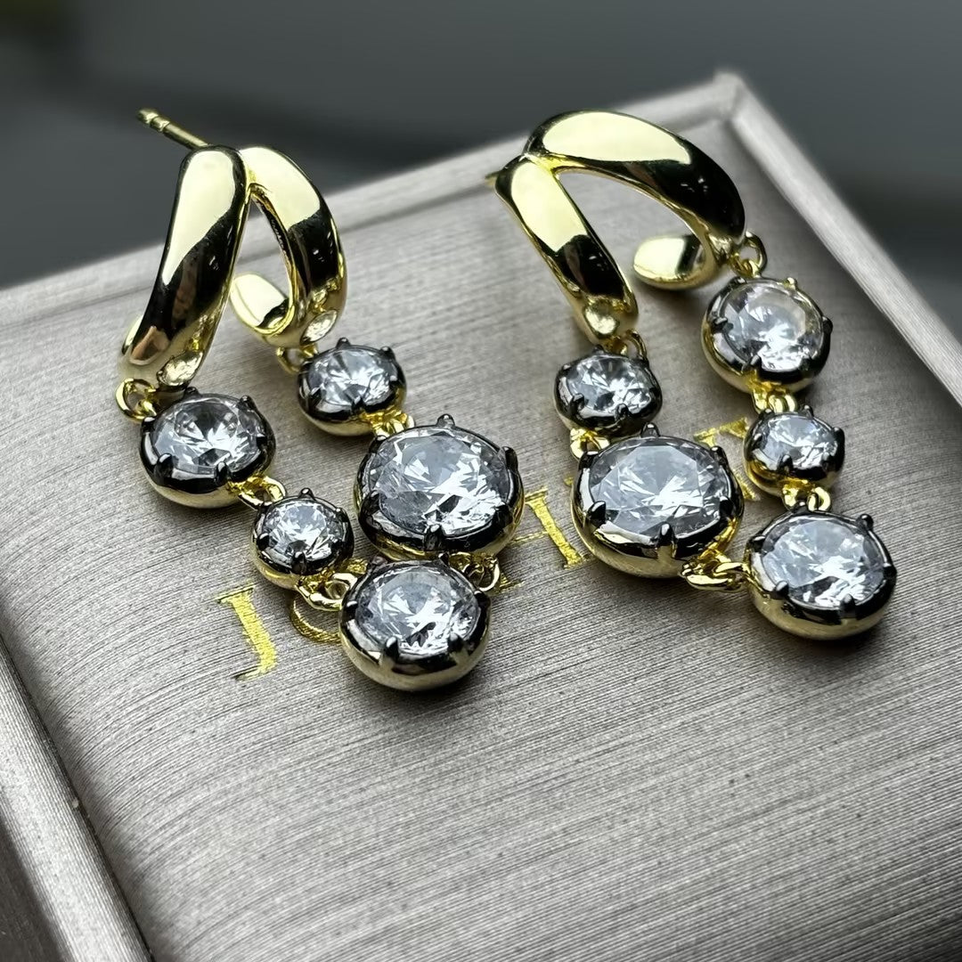 2.0Ctw Two-tone Gold Dangling Gemstone Earrings-JOSHINY