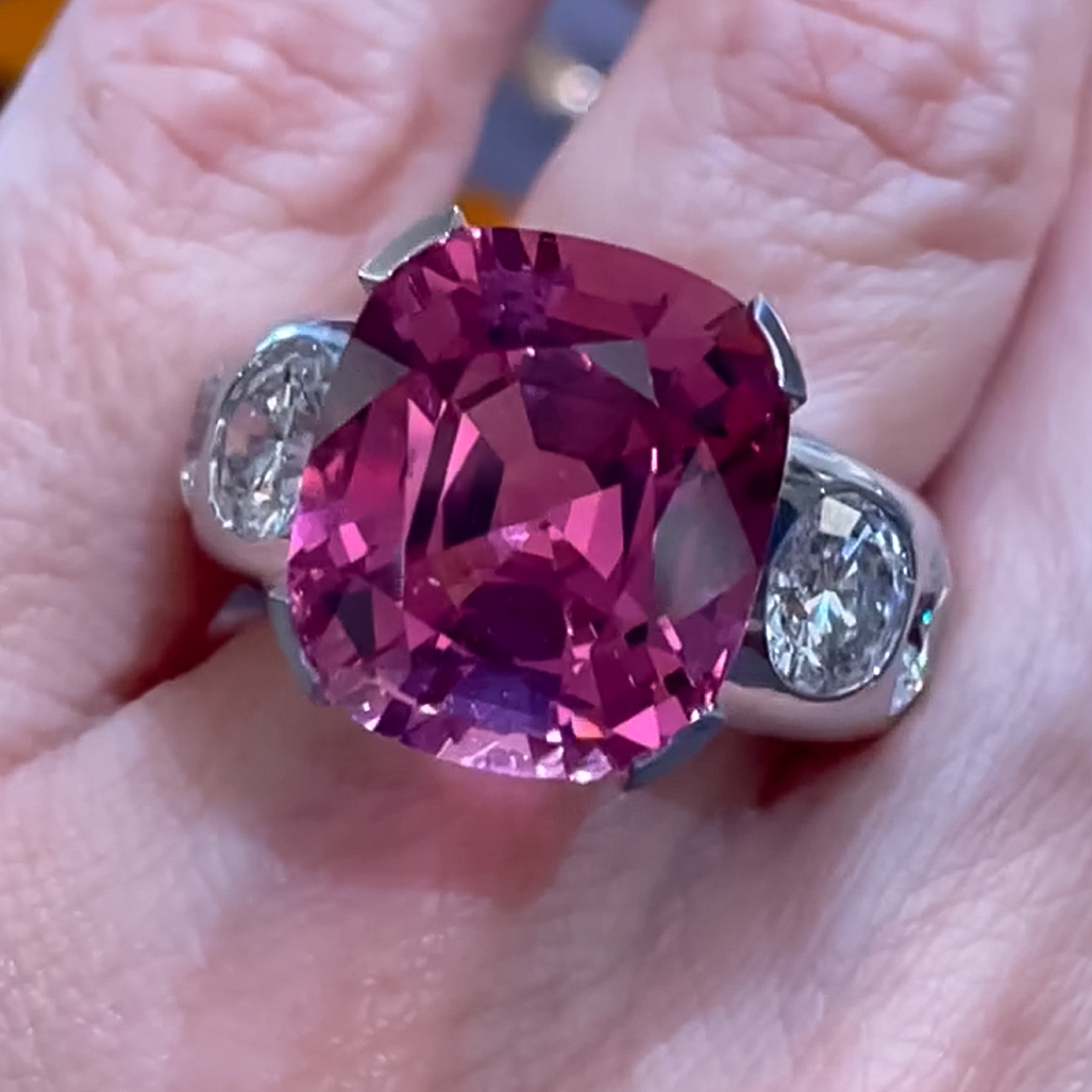 Stylish 7 ctw Cushion Cut Pink Gemstone Cocktail Ring -JOSHINY