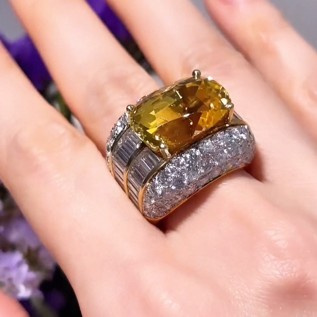 15ctw Yellow Oval and Baguette Cut Gemstone Ring -JOSHINY