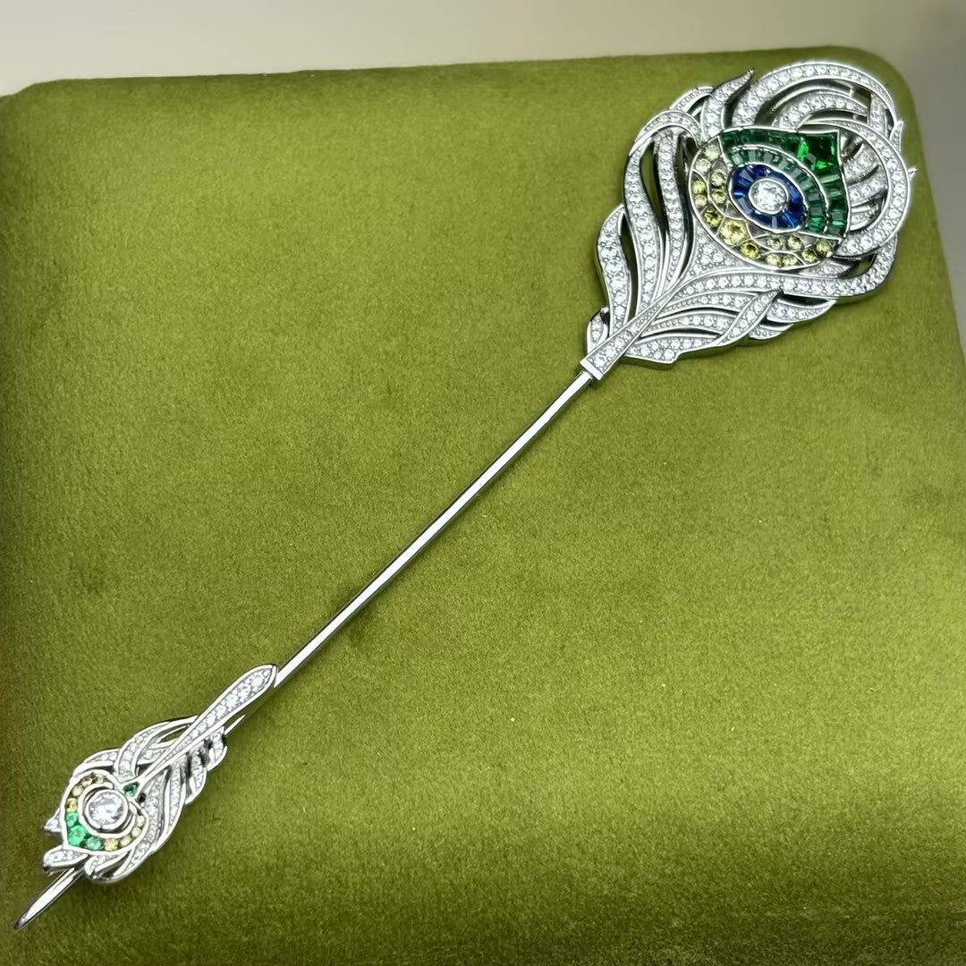 Peacock feather gemstone brooch-JOSHINY