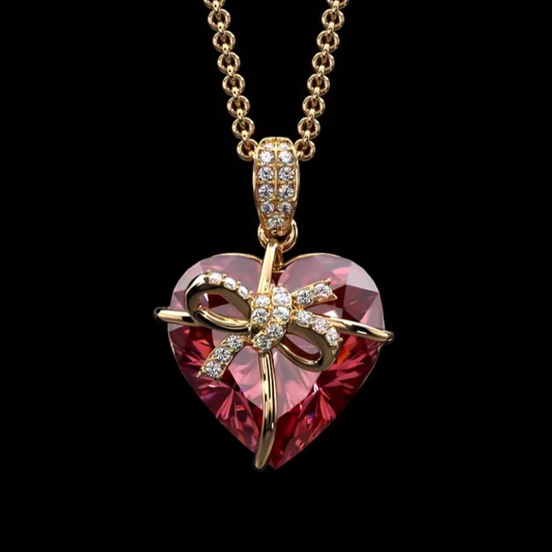 5ct Heart Ruby Charm Necklace-JOSHINY