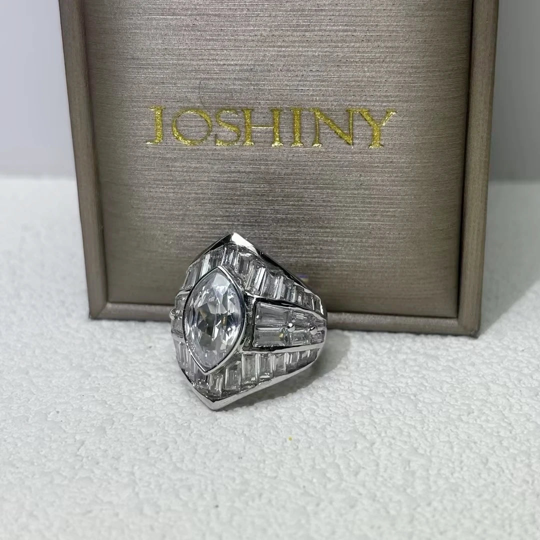7 ctw Marquise Cut White Cubic Zirconia 925 Sterling Silver Engagement Ring-JOSHINY