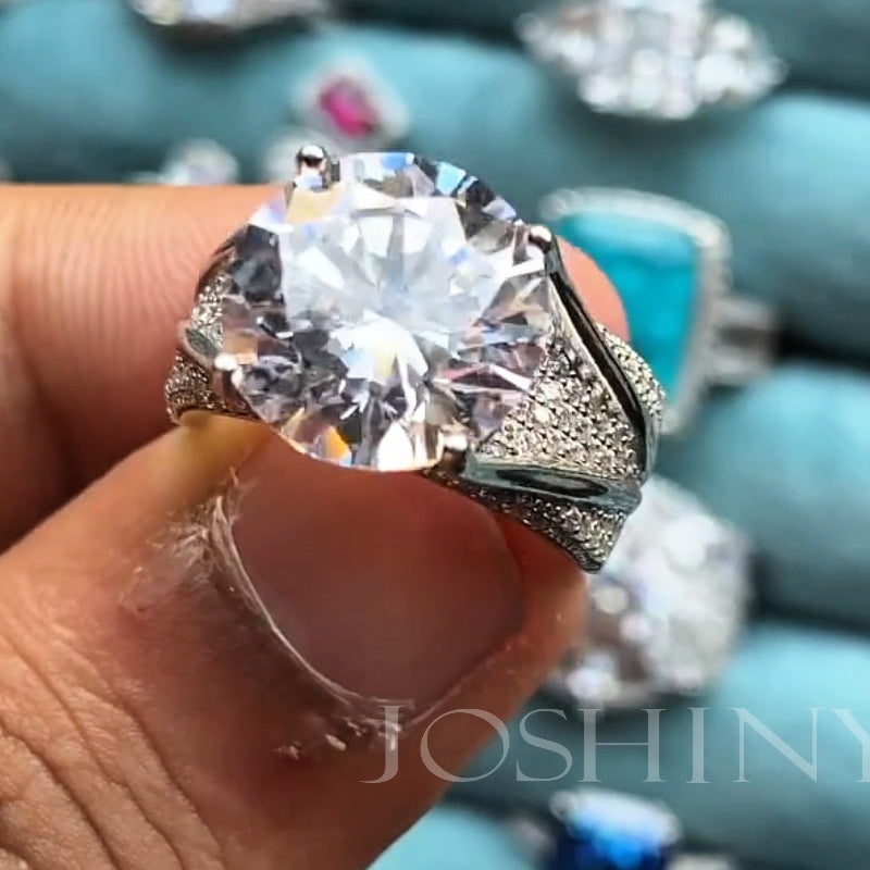 8.0ctw Round Cut Elevated Gemstone Engagement Ring -JOSHINY