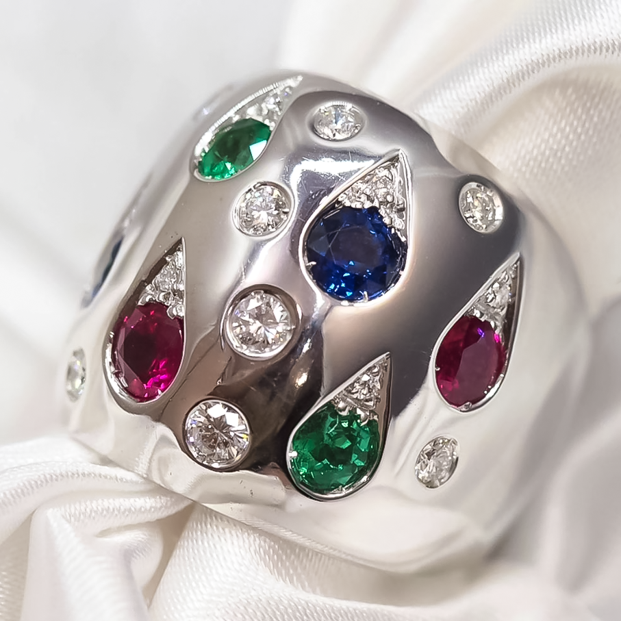 Unique 3 ctw Round Cut White Sapphire & Ruby & Emerald & Sapphire Ring -JOSHINY