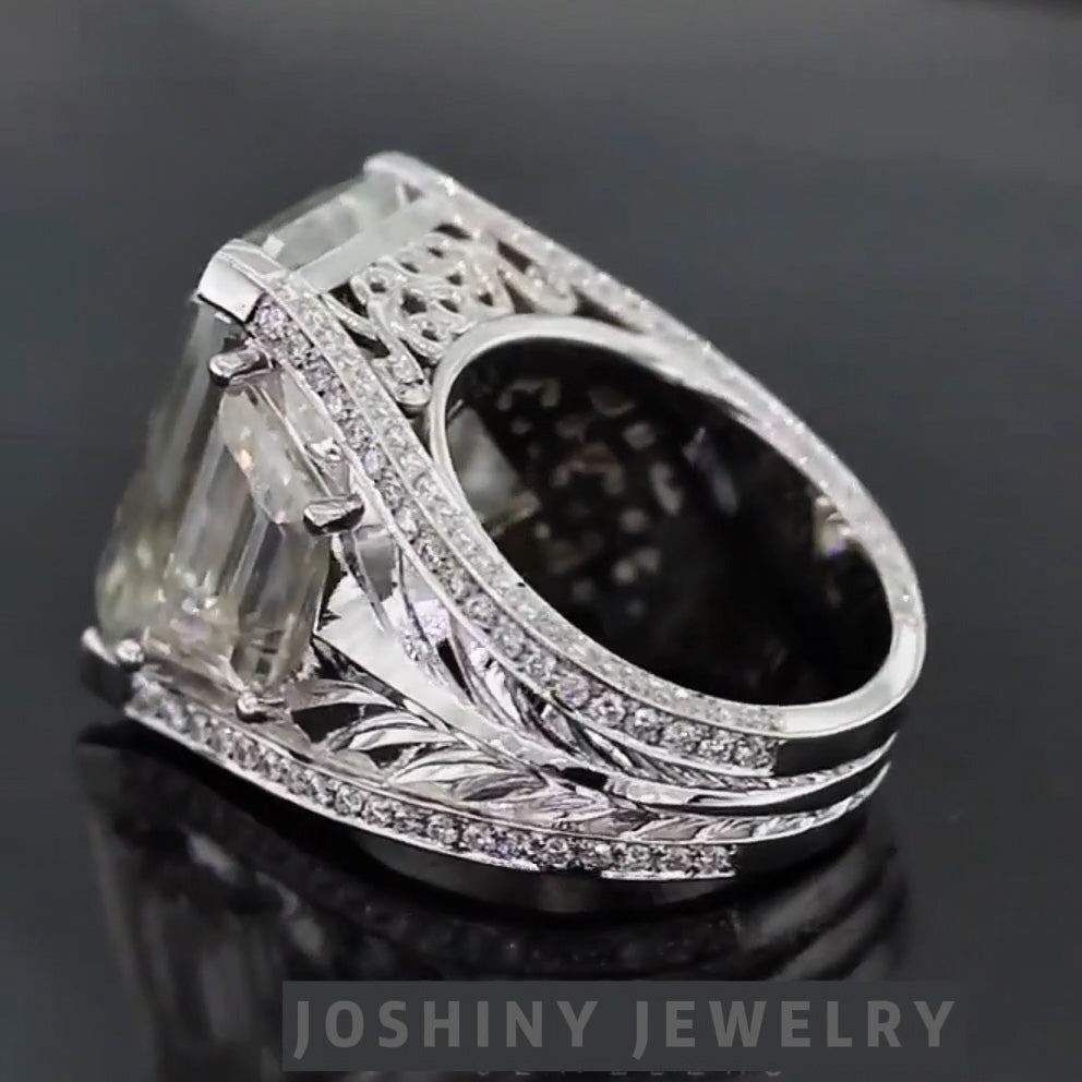 20ctw Octagon Cut Sculpted Artistic Style Gemstone Ring -JOSHINY