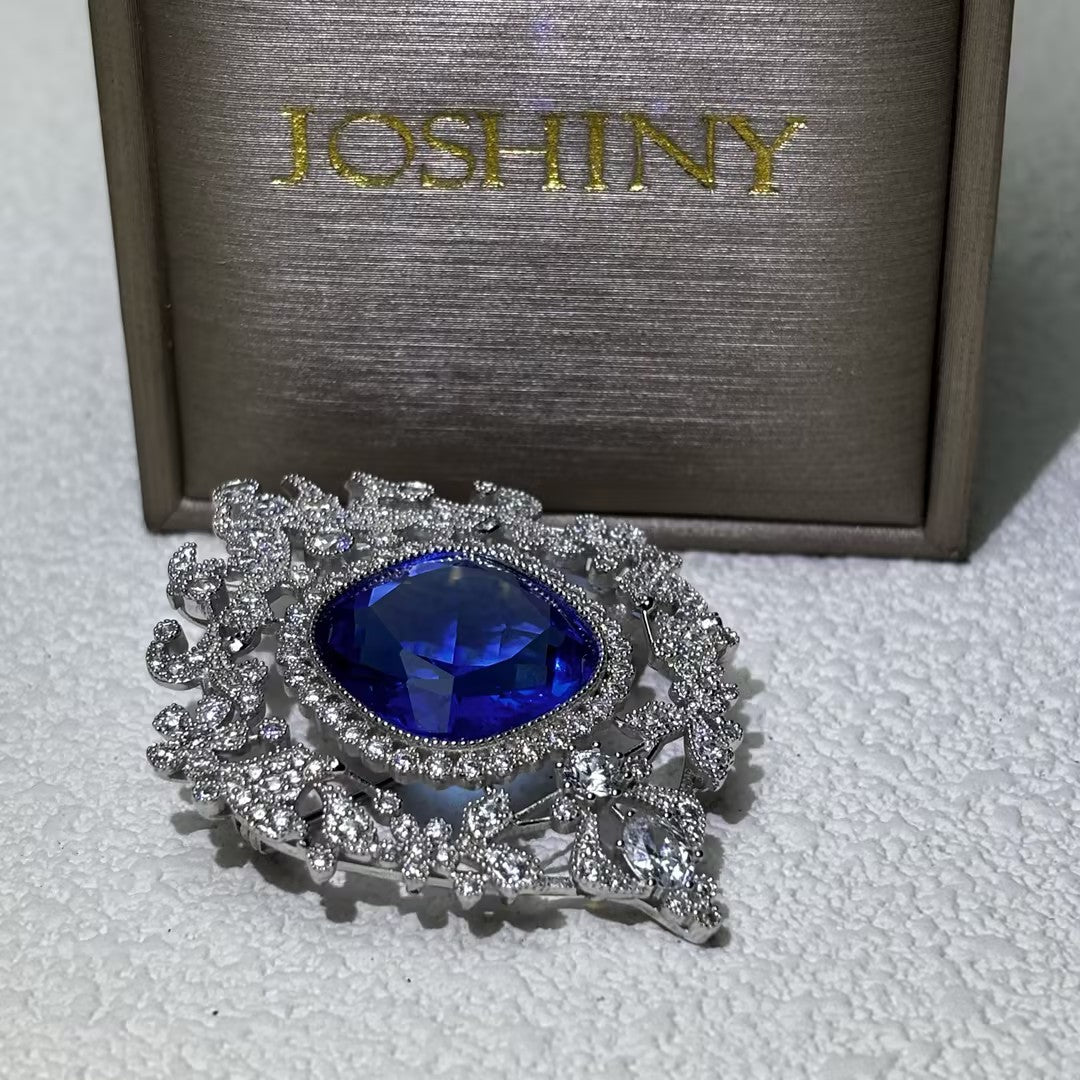 20 Ctw cushion cut blue cubic zirconia  925 sterling silver exquisite vintage brooch-JOSHINY