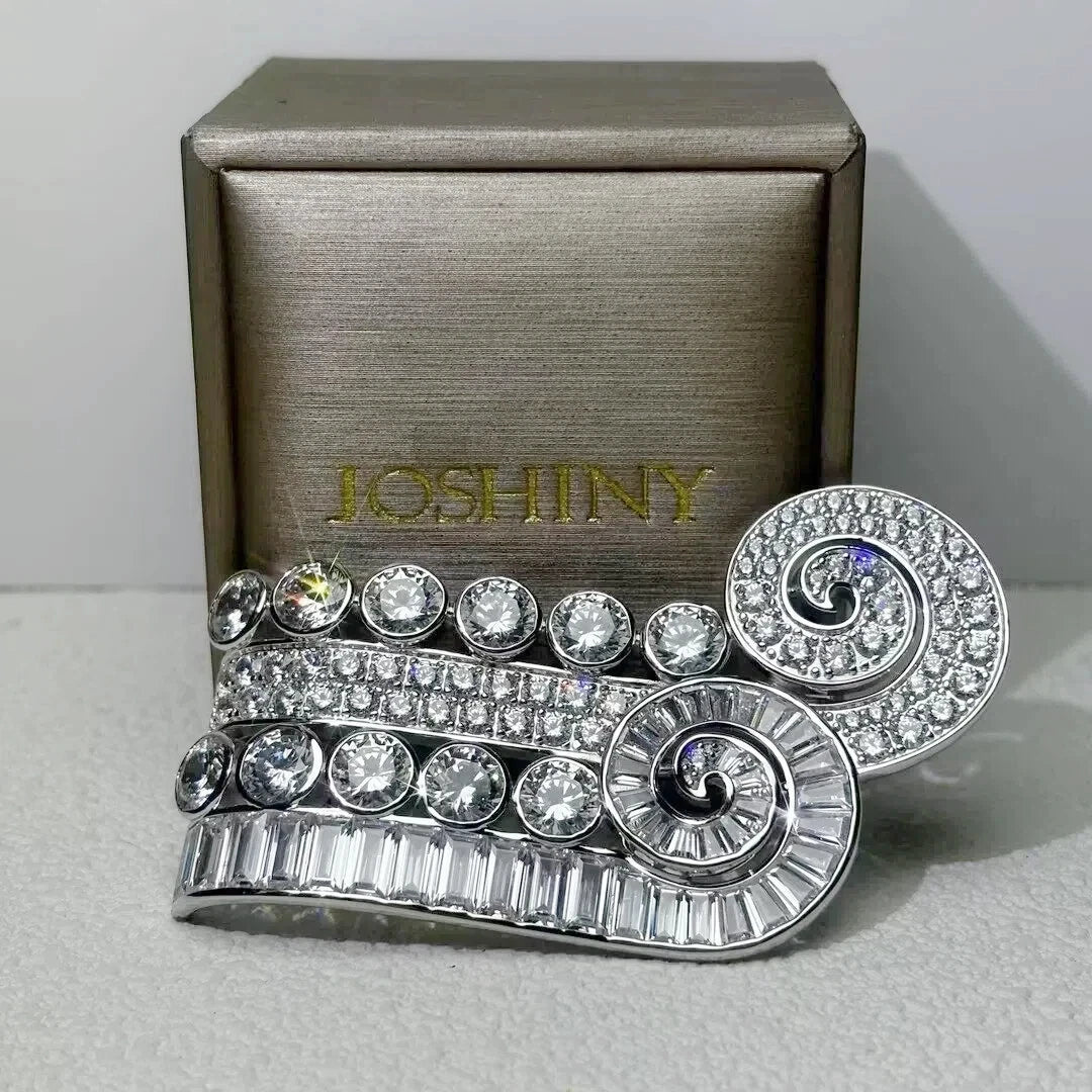 3 Ctw Round & Baguette Cut Cubic Zirconia 925 Sterling Silver Brooch-JOSHINY