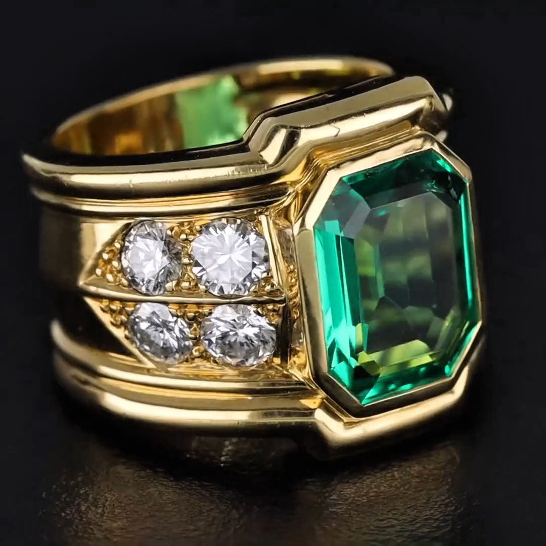 8.0ctw Octagon Cut Emerald & Gemstone Engagement Ring -JOSHINY