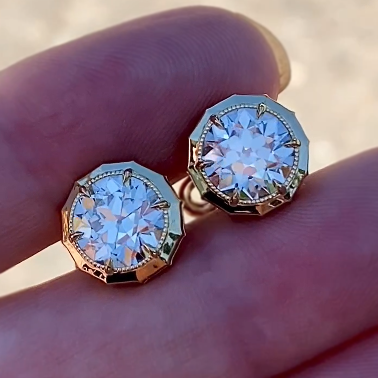 Vintage 4 ctw Round Cut White Gemstone Stud Earrings -JOSHINY