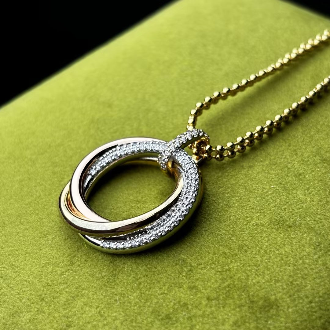 1.5Ctw Round Pavé Interlocking Circle Gemstone Pendant Necklace-JOSHINY