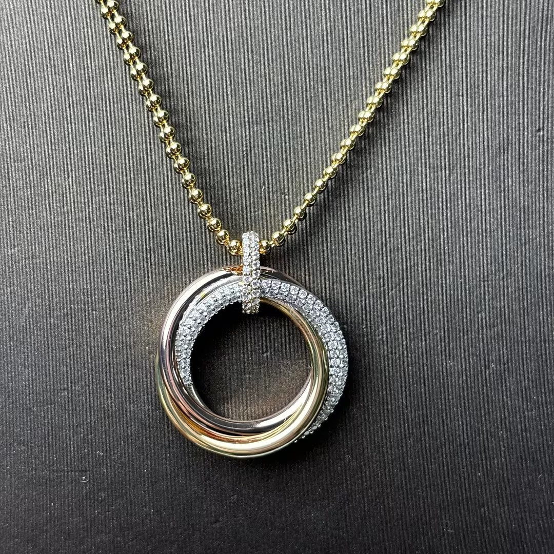 1.5Ctw Round Pavé Interlocking Circle Gemstone Pendant Necklace-JOSHINY