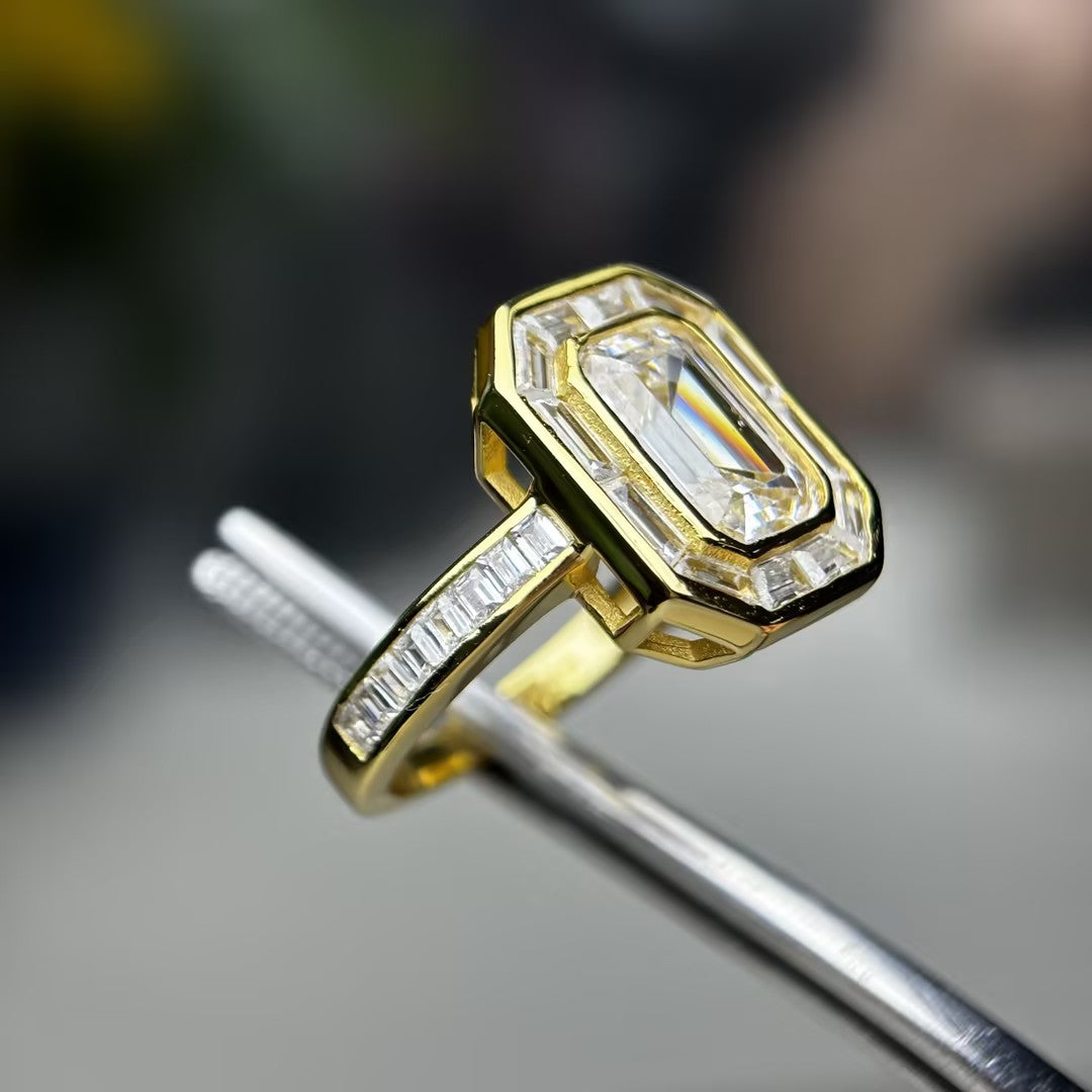 4.2 CTW Emerald Cut White Cubic Zirconia 925 Sterling Silver Engagement Ring -JOSHINY