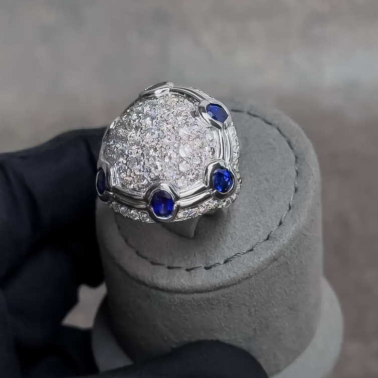 Vintage 5 ctw Oval & Round Cut Sapphire & White Stone Pavé Ring -JOSHINY