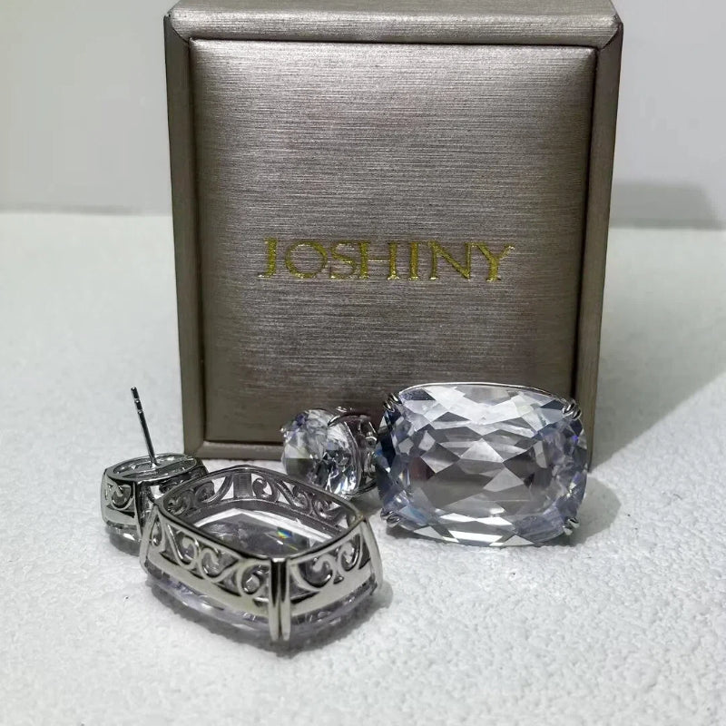 52 Ctw Radiant Cut White Cubic Zirconia 925 sterling silver Pendant Earrings-JOSHINY