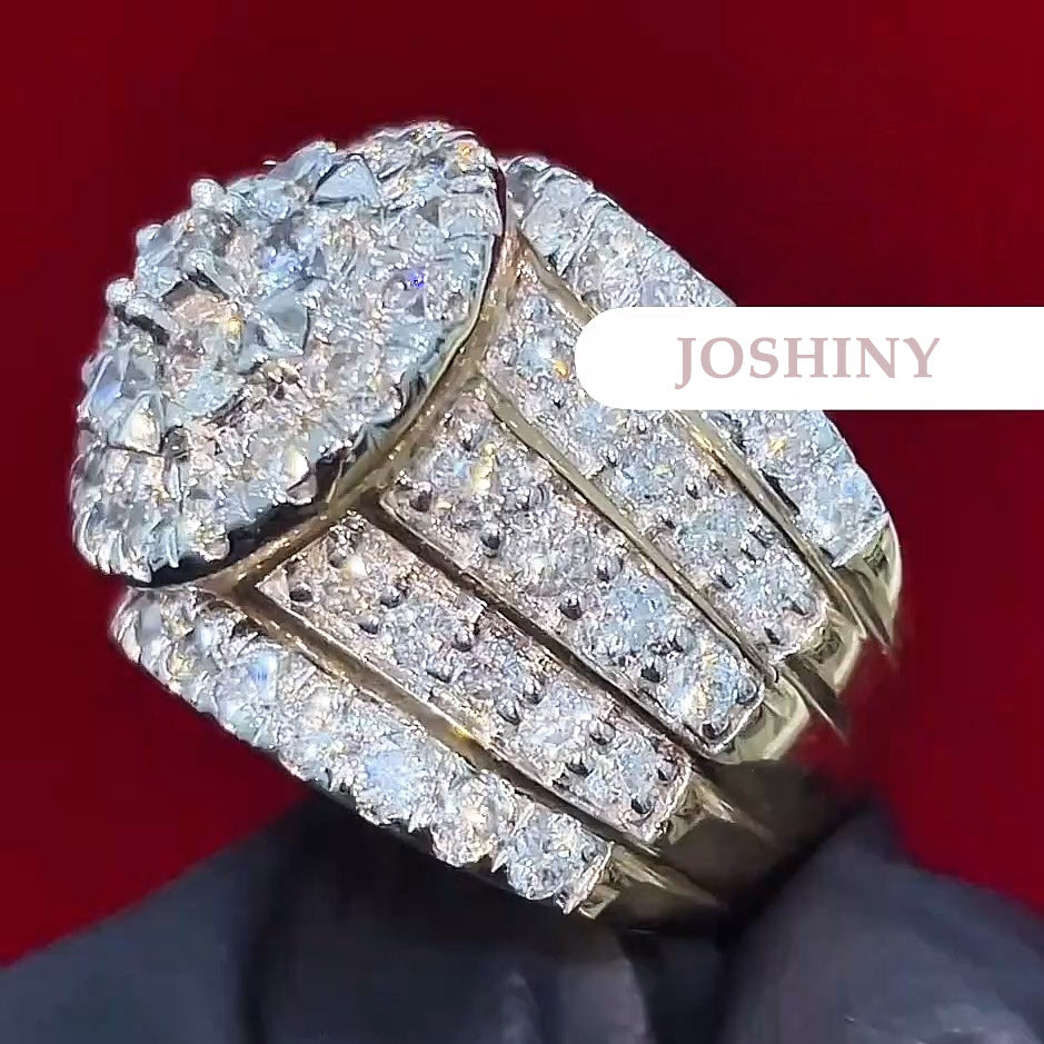 4.5ctw round halo five row stone wide shank engagement ring -JOSHINY