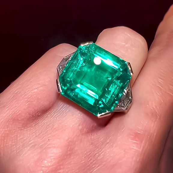 Classic Three Stone 20 ctw Square Cut Emerald Ring -JOSHINY