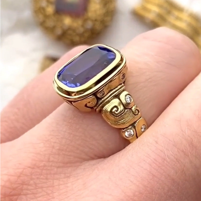 10ctw Harmony Organic Shape Blue Gemstone Seashell Ring -JOSHINY