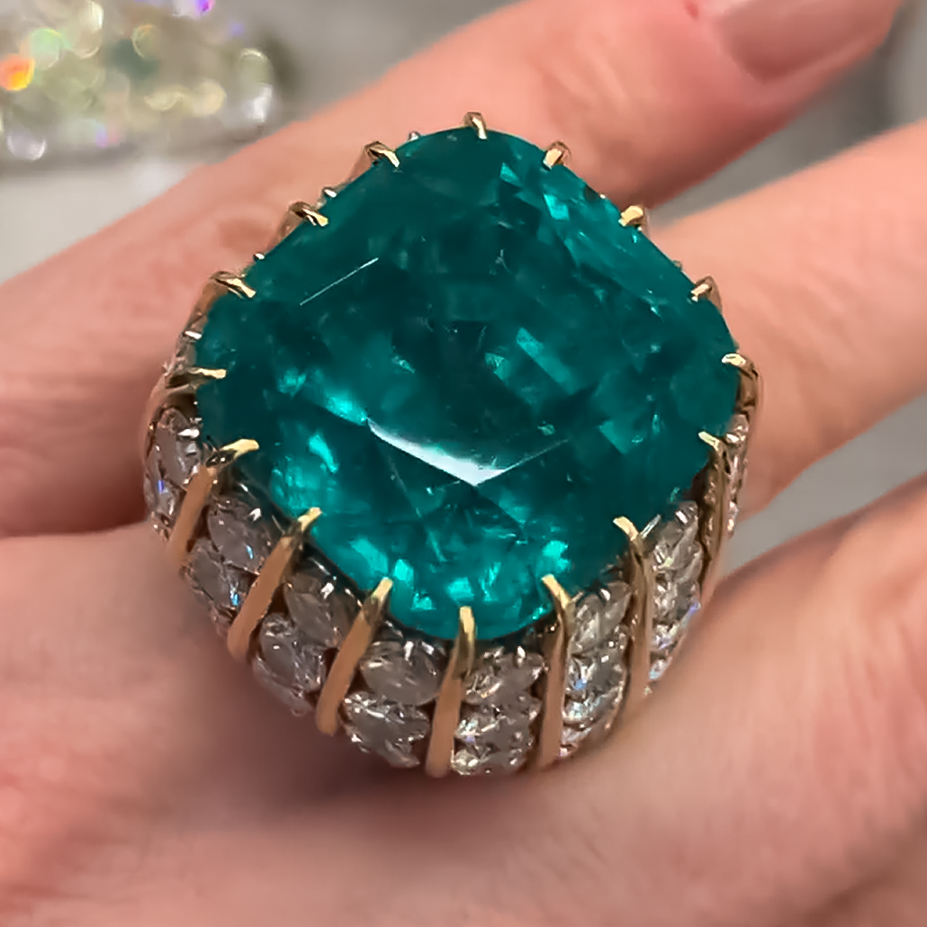 Gorgeous 15 ctw Cushion Cut Emerald Cocktail Ring -JOSHINY