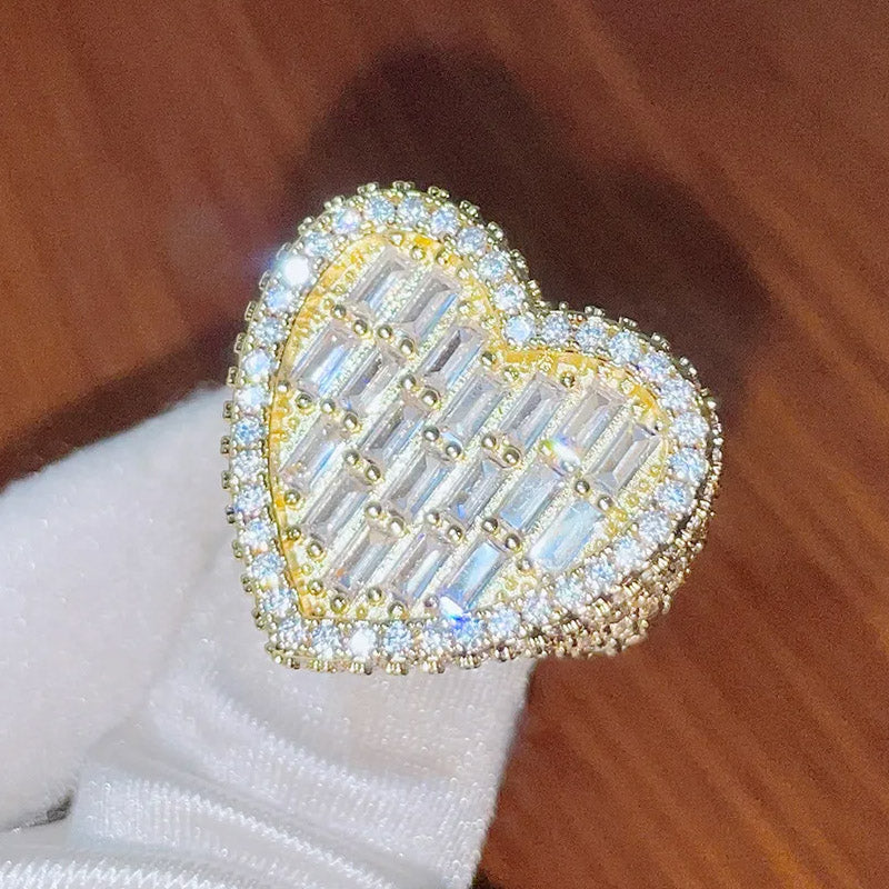 4ct Baguette Cut Pave Set Luxury Hip Hop Heart Gemstone Ring -JOSHINY