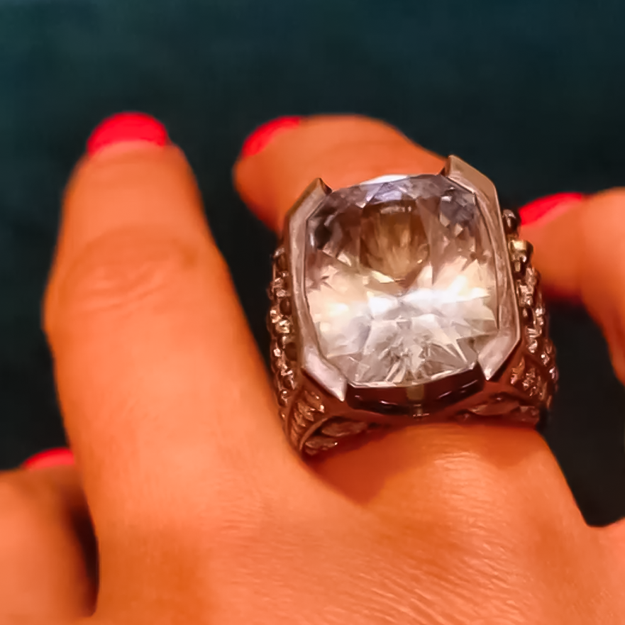 Unique 8 ctw Fat Baguette & Round Cut White Gemstone Pavé Cocktail Ring -JOSHINY