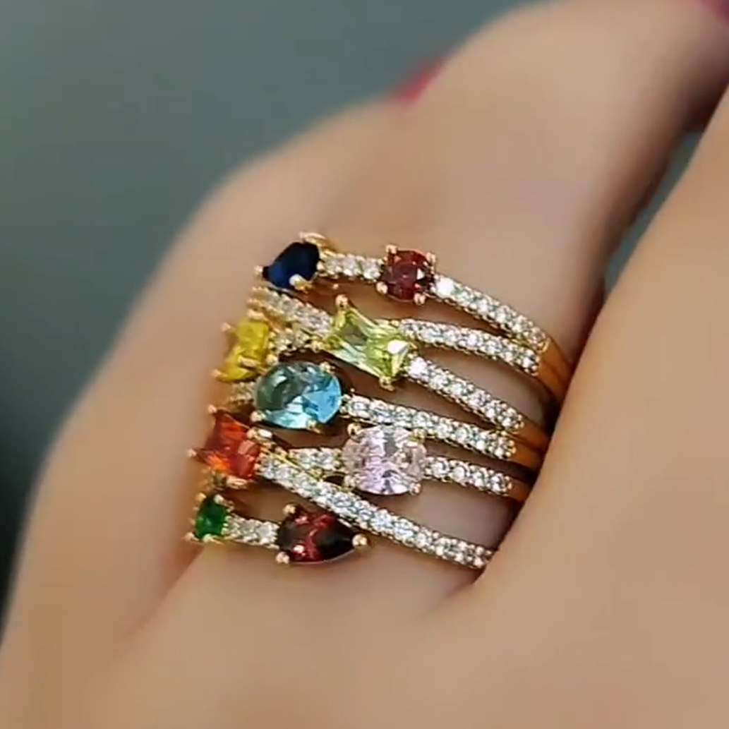 Exquisite 6 ctw Multi-Cut Multi-Color Gemstone Cluster Ring -JOSHINY