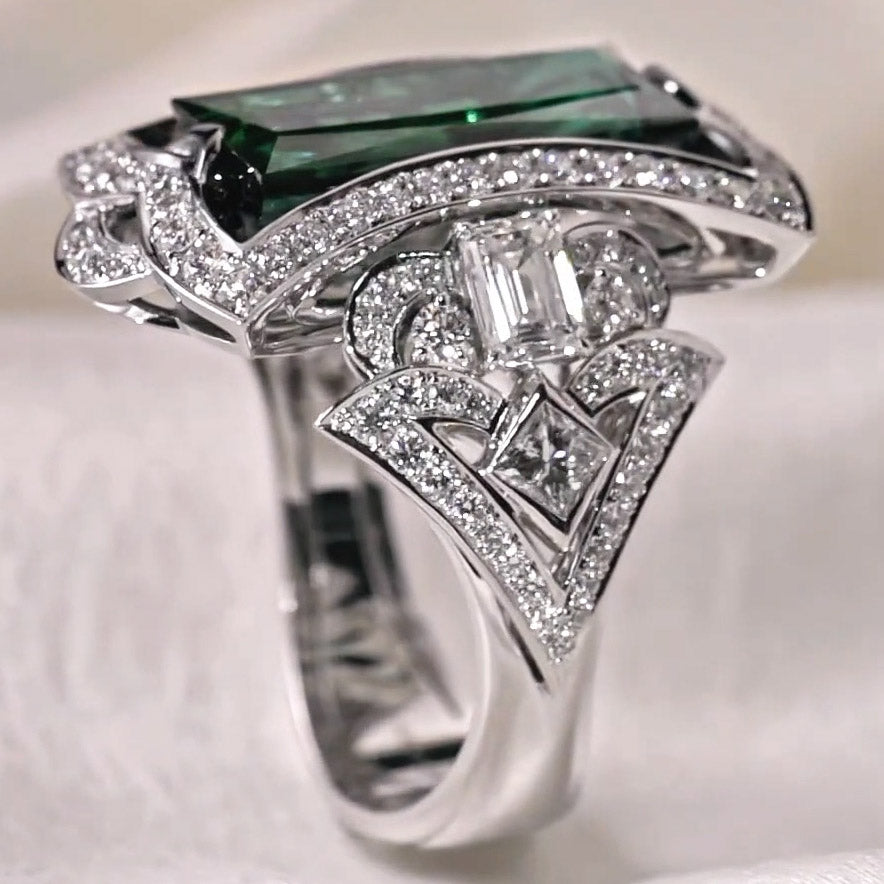 5.87ct Emerald Summer Shape Cocktail Ring -JOSHINY