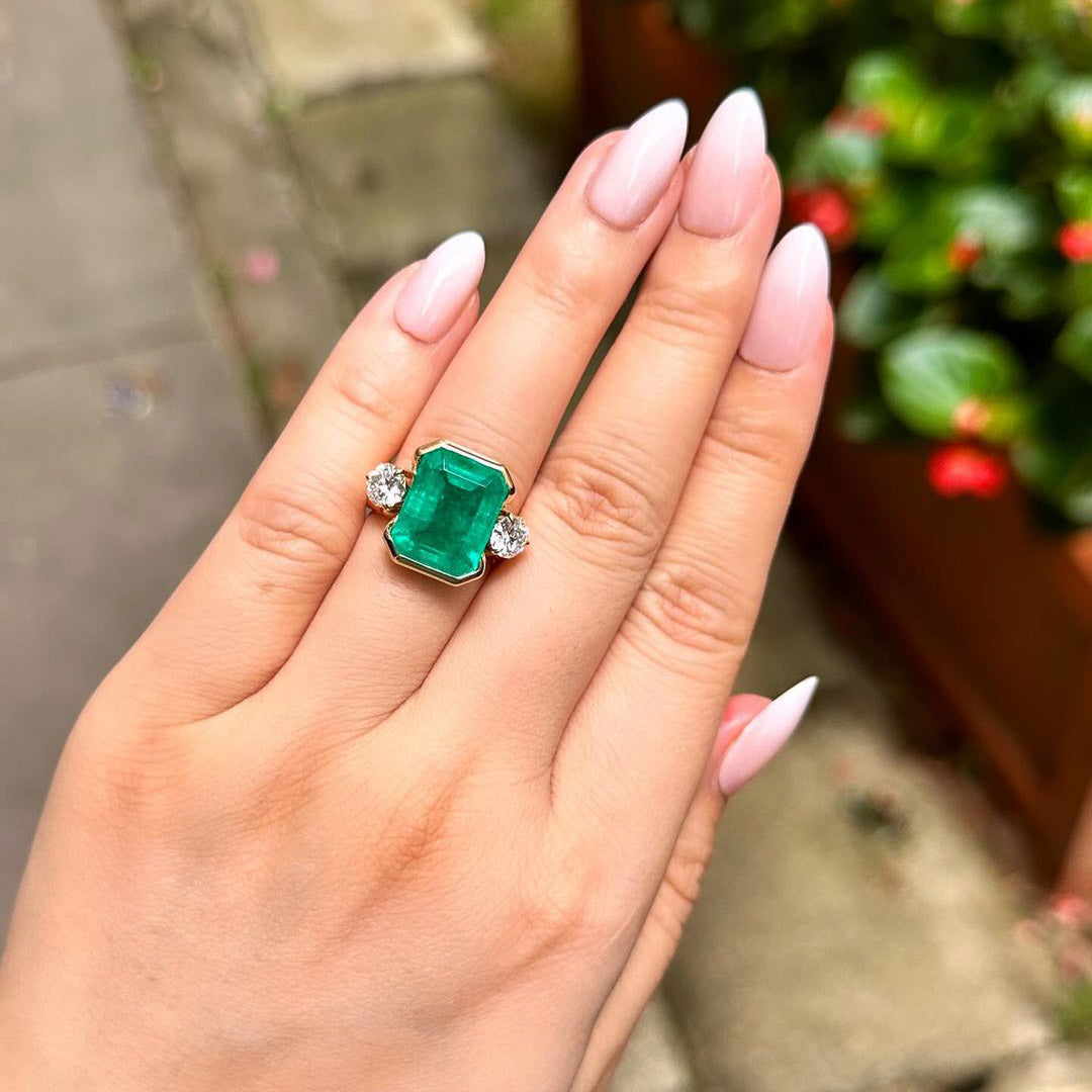 7.55ct Octagonal Cut Emerald Semi-Wrapped Setting Ring -JOSHINY