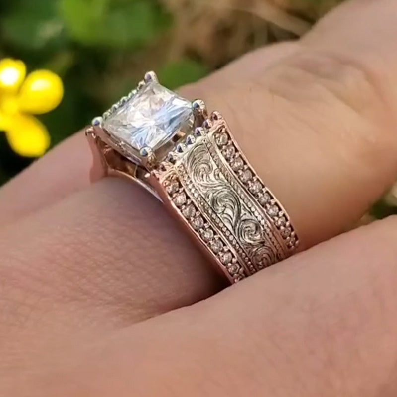 3.0ct Princess Cut Western Cathedral Engagement Ring -JOSHINY