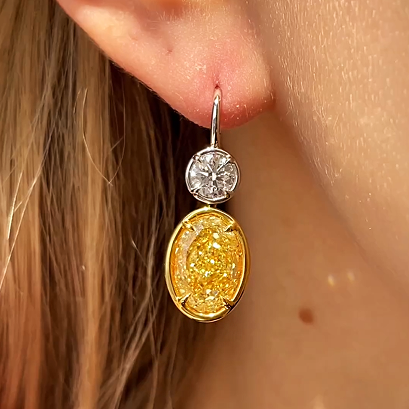 Simple 8 ctw Round & Oval White & Yellow Gemstone Earrings -JOSHINY