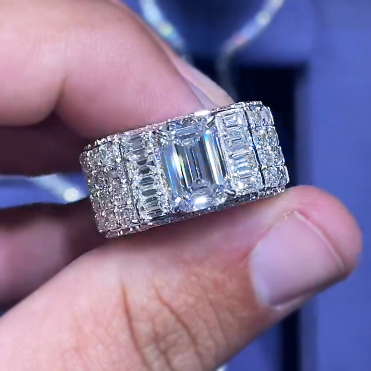 Gorgeous 10 ctw Emerald Cut White Stone Full Set Ring -JOSHINY