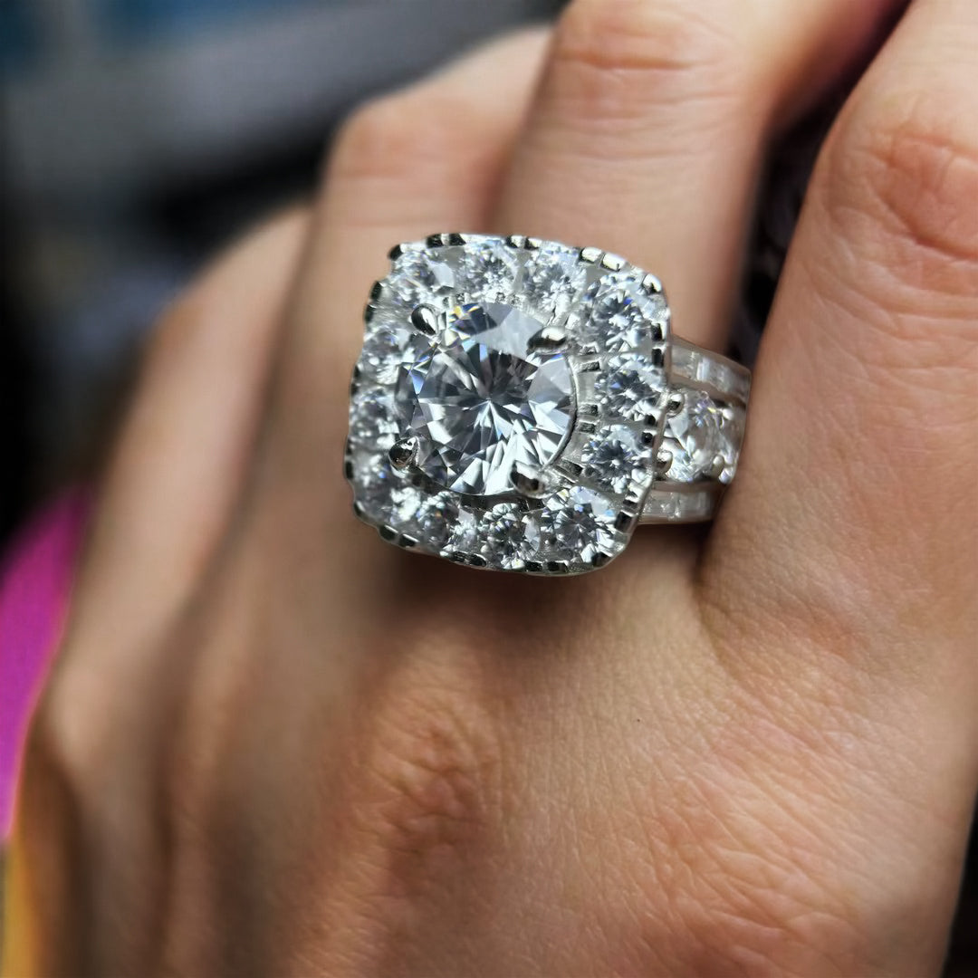 3.0Ctw Ornate Round Gemstone Cluster Ring-JOSHINY