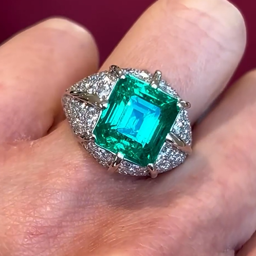 Elegant 8 ctw Emerald Cut Emerald Gemstone & Cushion Cut Sapphire Cocktail Ring -JOSHINY