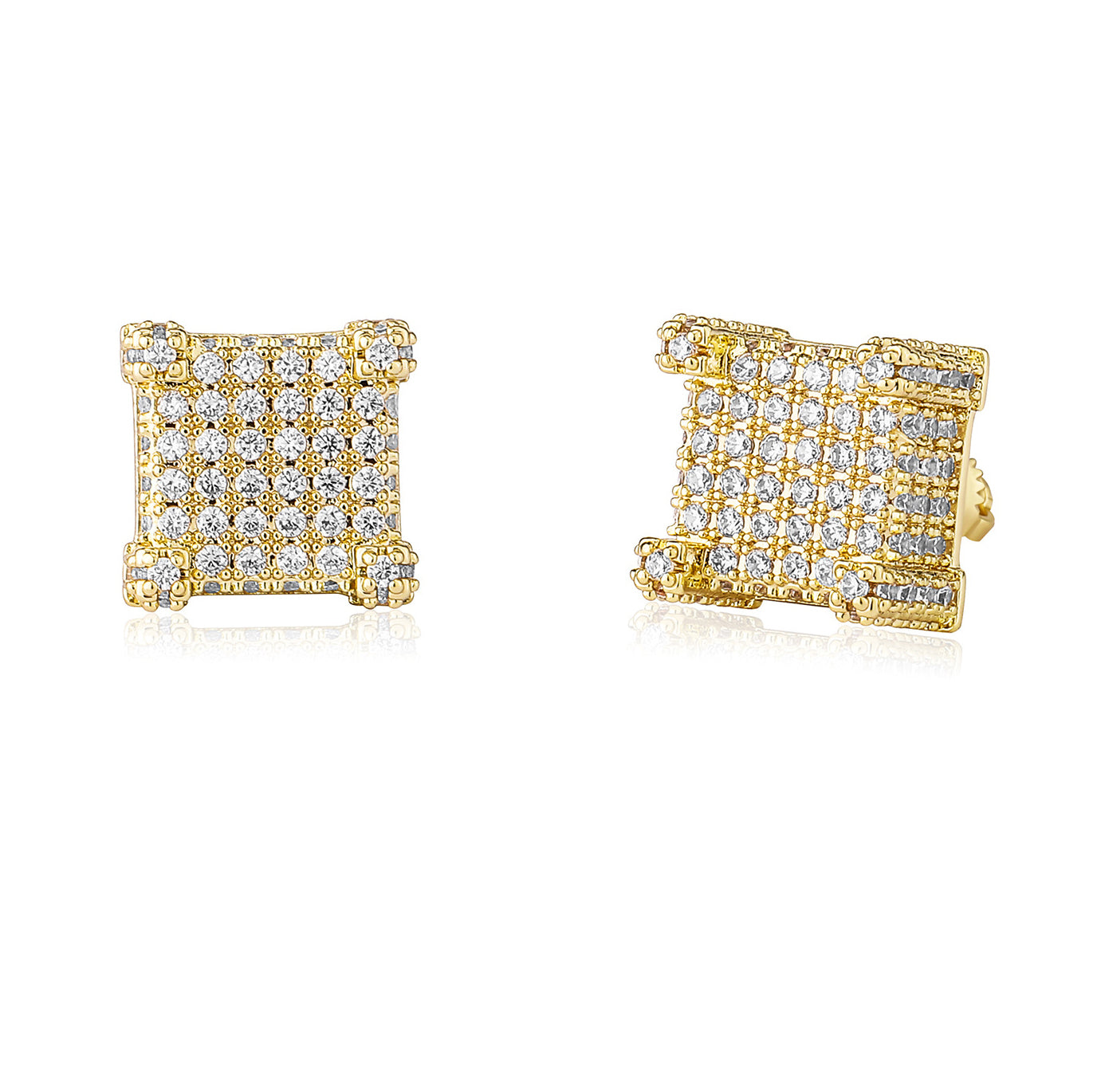 Unique 2 ctw Round Cut White Gemstone Pavé Square Stud Earrings -JOSHINY