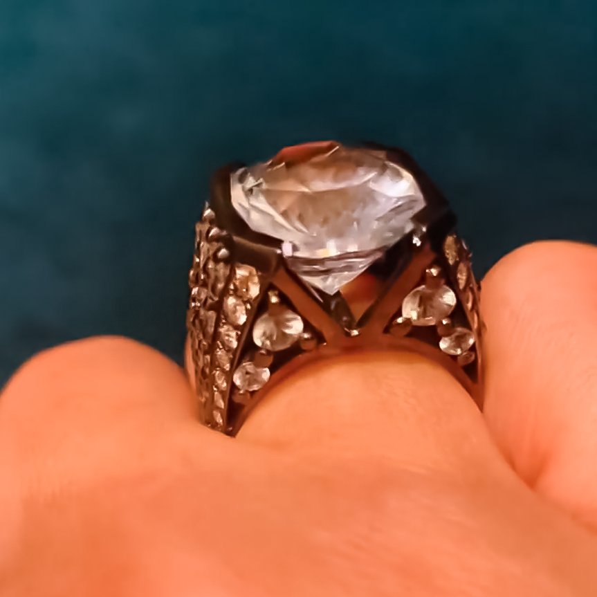 Unique 8 ctw Fat Baguette & Round Cut White Gemstone Pavé Cocktail Ring -JOSHINY