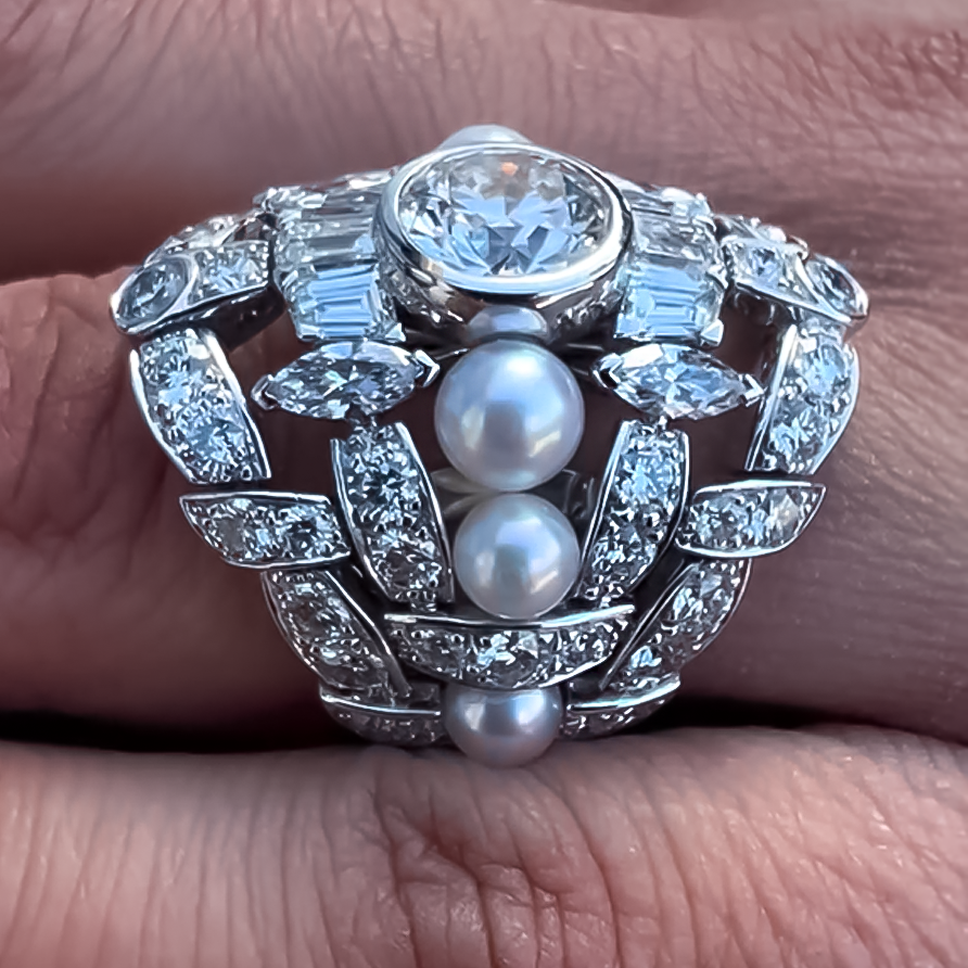 Unique 8 ctw Multi-Cut Pearl & White Gemstone Ring -JOSHINY