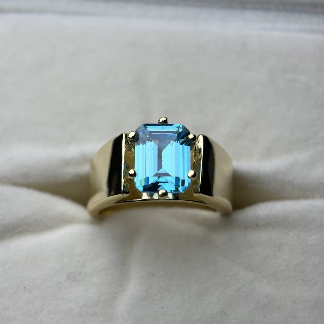 4 Carat Emerald-Cut Aquamarine & Sapphire Engagement Ring