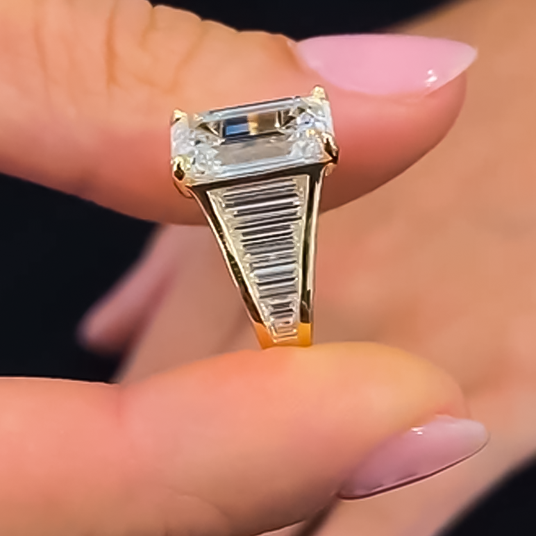 Elegant 6 ctw Emerald Cut White Gemstone Engagement Ring -JOSHINY