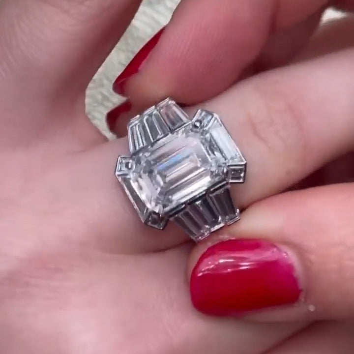 Superb 7ct Art Deco Emerald Cut Gemstone Ring -JOSHINY