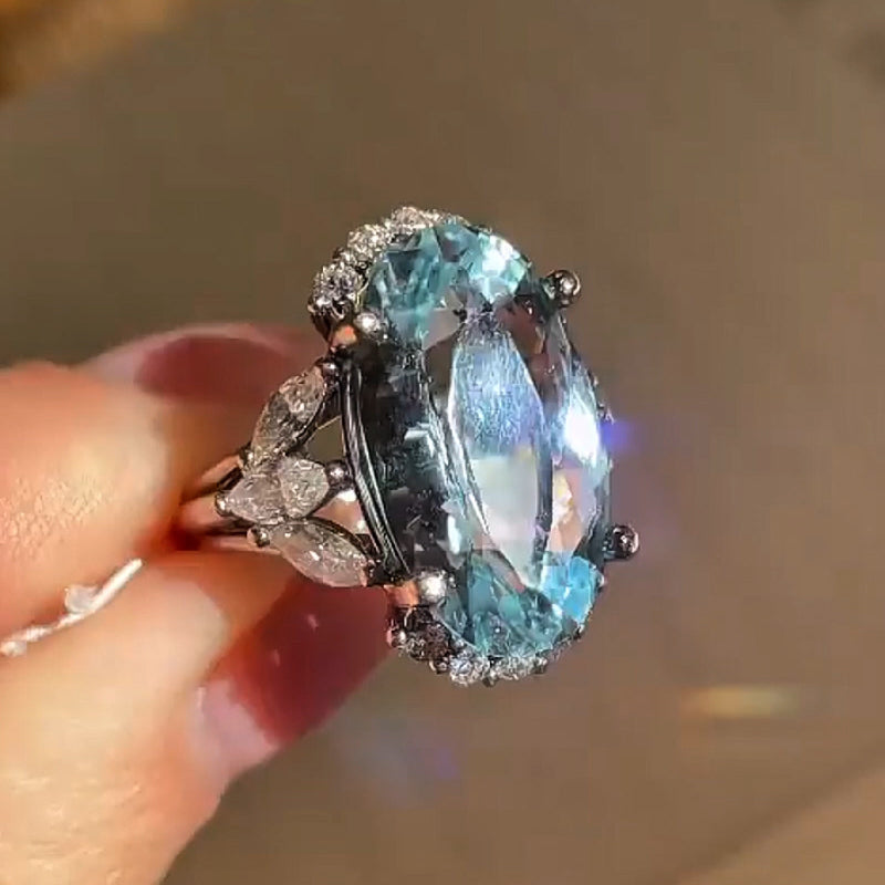 15ctw Oval Cut Aquamarine Birthstone Ring -JOSHINY