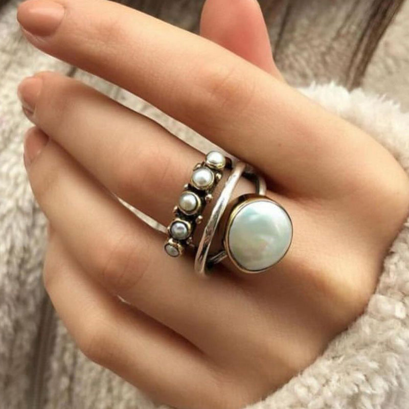 3.5ctw Vintage Pearl Silver Ring -JOSHINY