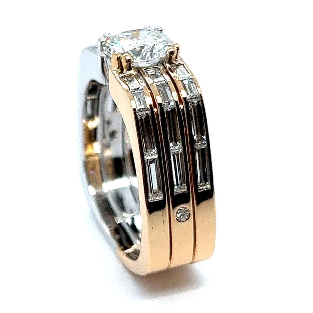 3.12ctw Round and Baguette Cut Two Colour Gold Plated Ring -JOSHINY