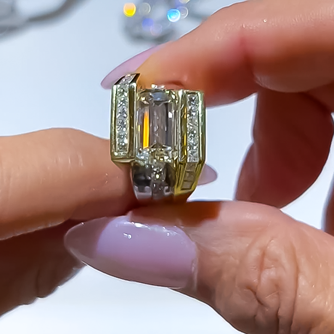 Unique 8 ctw Emerald Cut White Gemstone Engagement Ring -JOSHINY