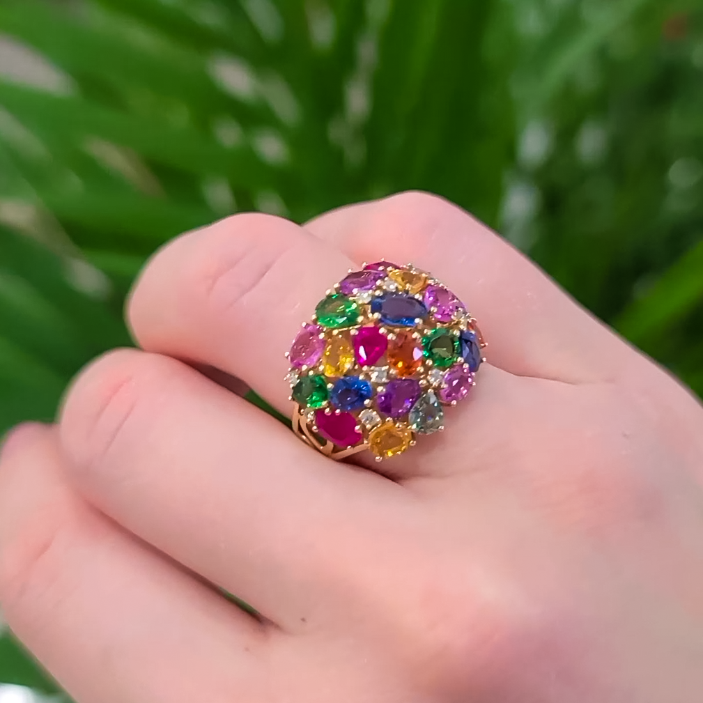 Exquisite 6 ctw Oval & Pear Cut Multi-Color Cocktail Ring -JOSHINY